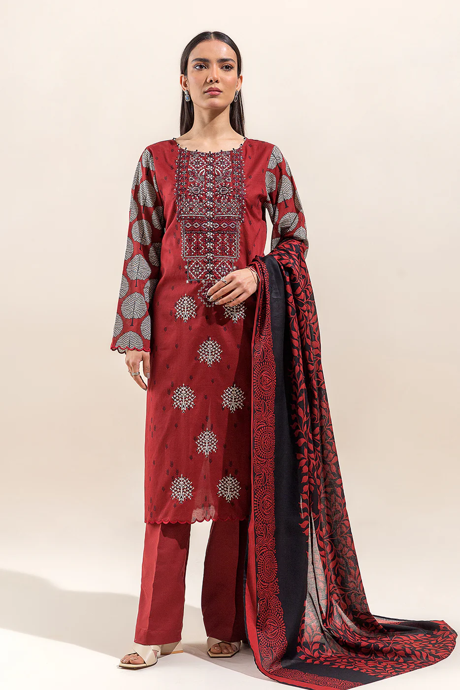 2 PIECE EMBROIDERED LAWN SUIT-CHERRY DUST (UNSTITCHED) - Image 6