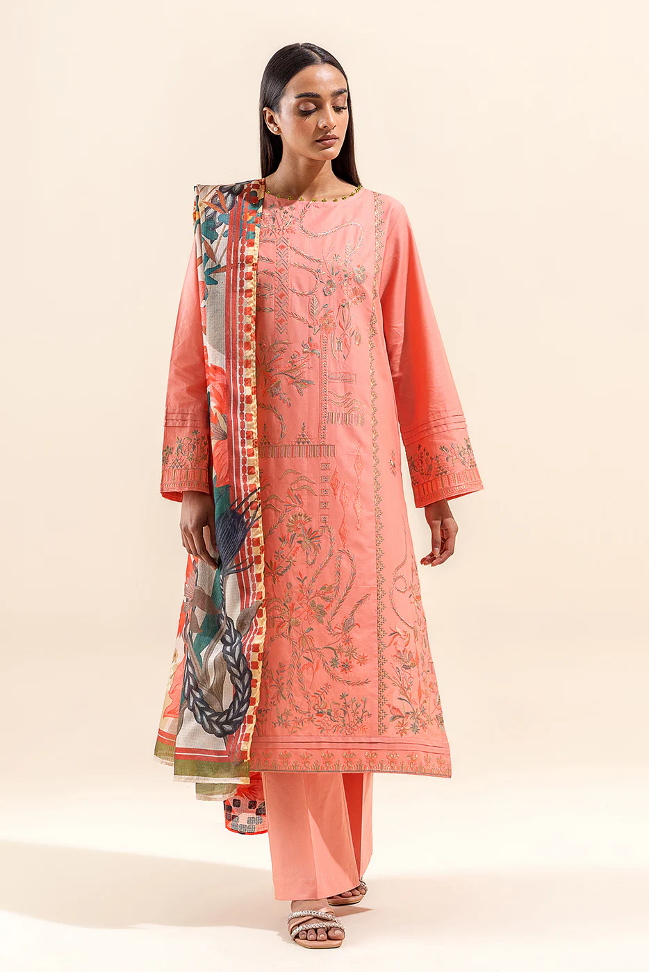 2 PIECE EMBROIDERED LAWN SUIT-CORAL BELLS (UNSTITCHED) - Image 2
