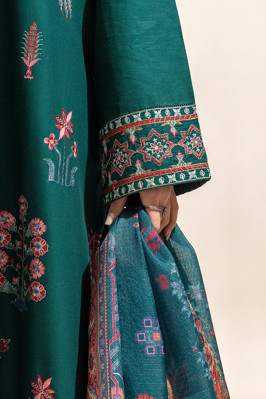 2 PIECE EMBROIDERED LAWN SUIT-PERSIAN GREEN (UNSTITCHED) - Image 3