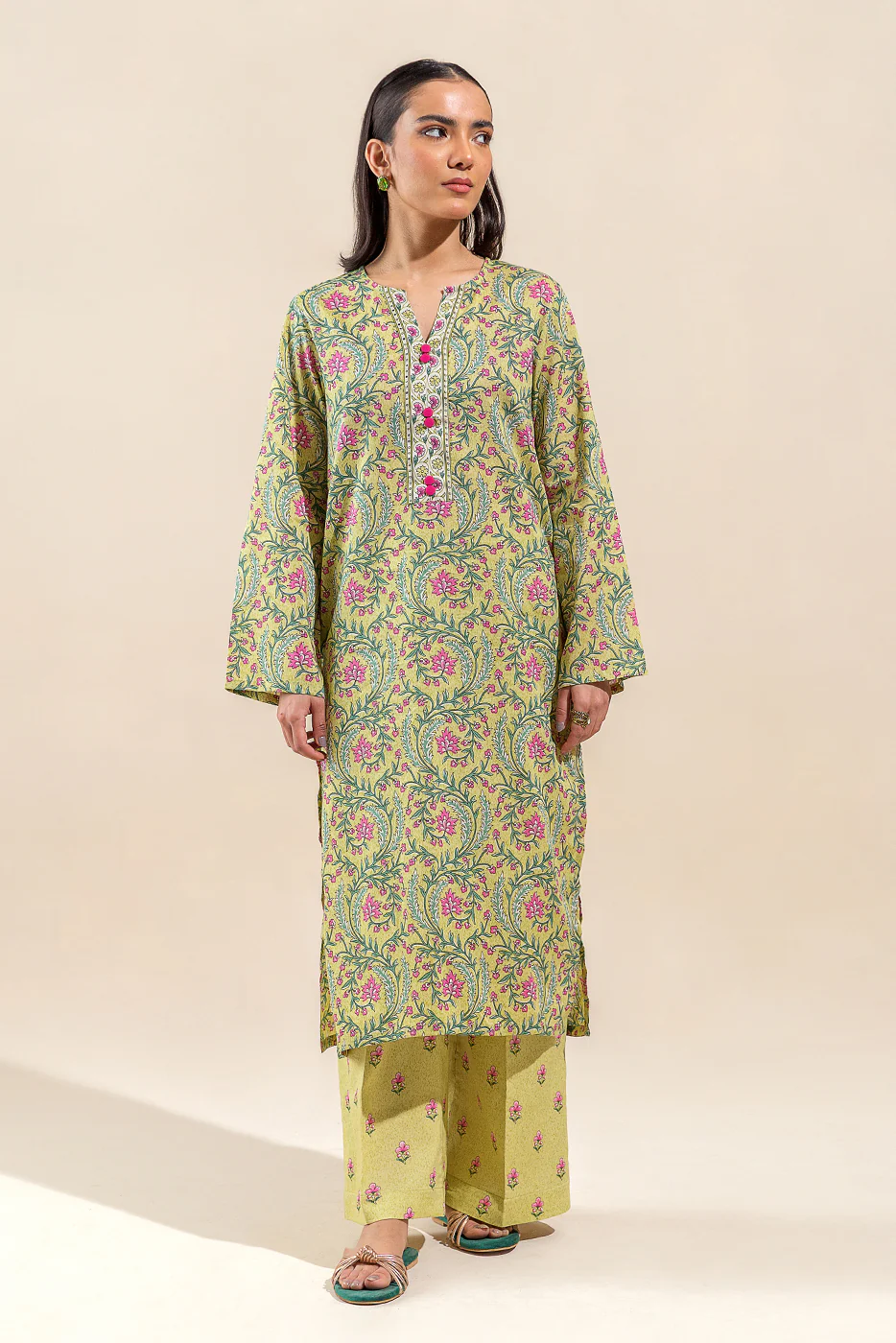 2 PIECE PRINTED LAWN SUIT-LEMON HAZE (UNSTITCHED) - Image 2