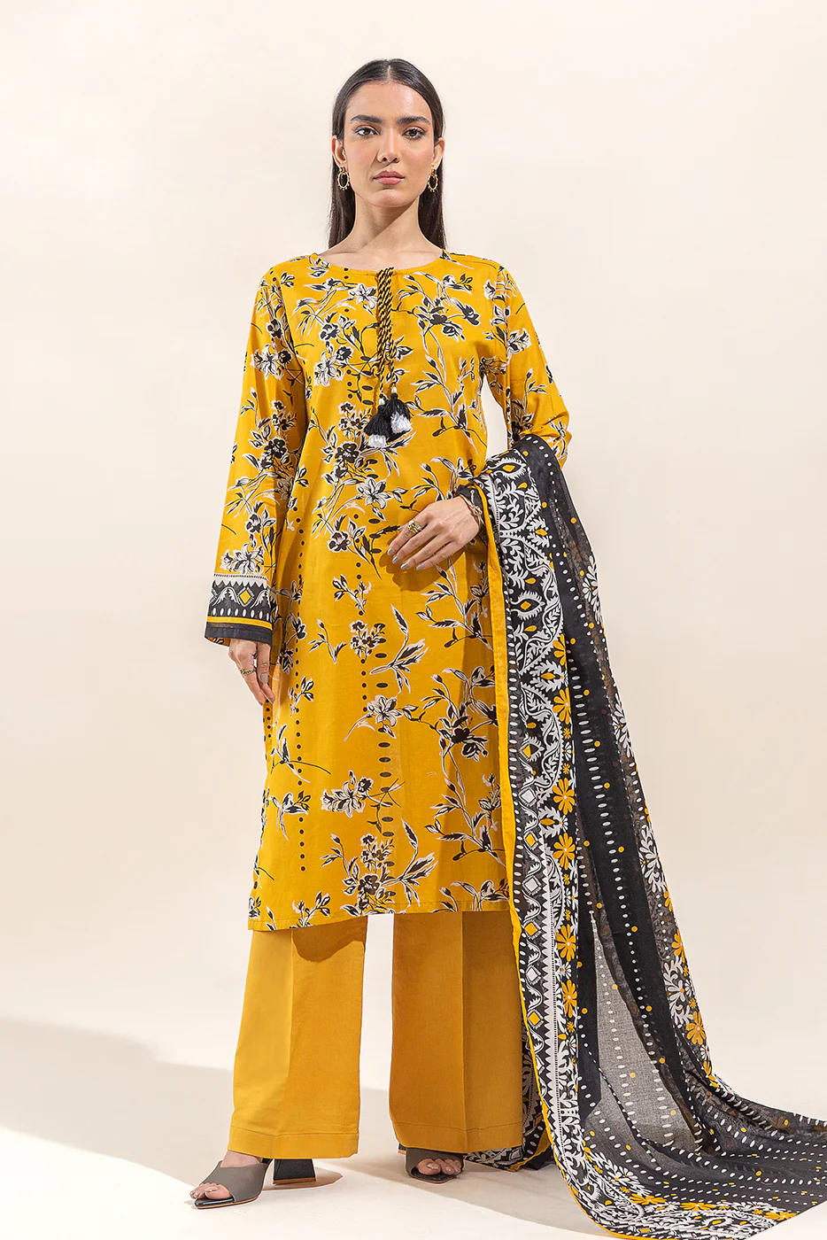 2 PIECE PRINTED LAWN SUIT-YELLOW MIST (UNSTITCHED) - Image 6