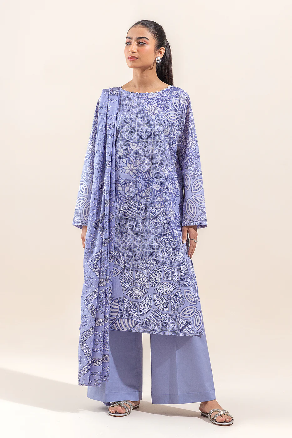 2 PIECE PRINTED LAWN SUIT-BLUE BLIZZARD (UNSTITCHED) - Image 2