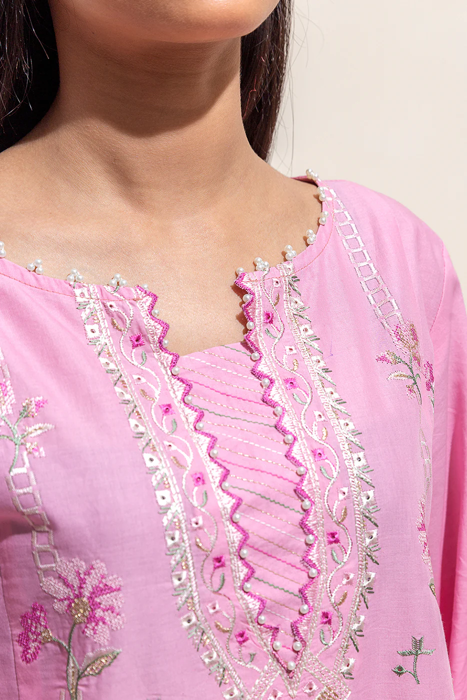 2 PIECE EMBROIDERED LAWN SUIT-CHERRY BLOSSOM (UNSTITCHED) - Image 4