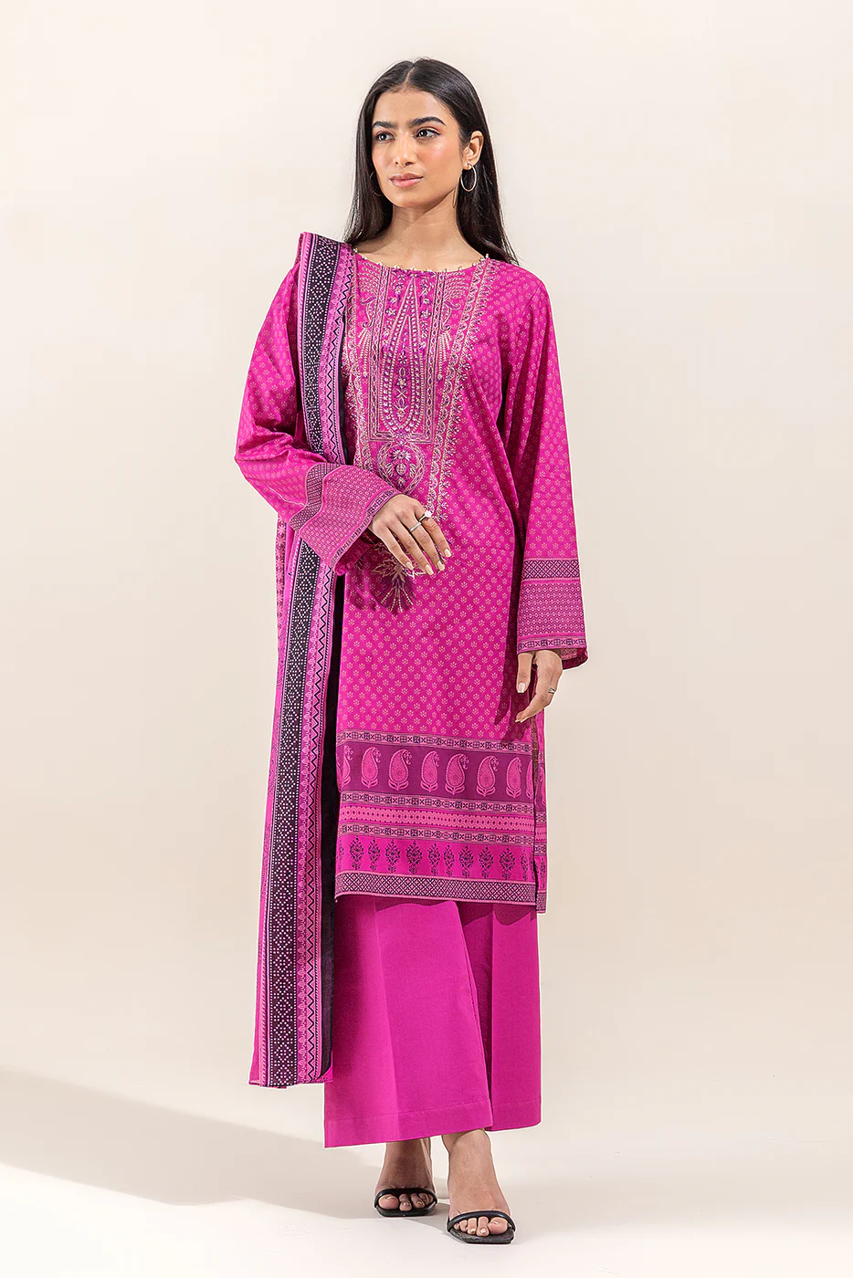 3 PIECE EMBROIDERED LAWN SUIT-RASPBERRY SORBET (UNSTITCHED) - Image 2