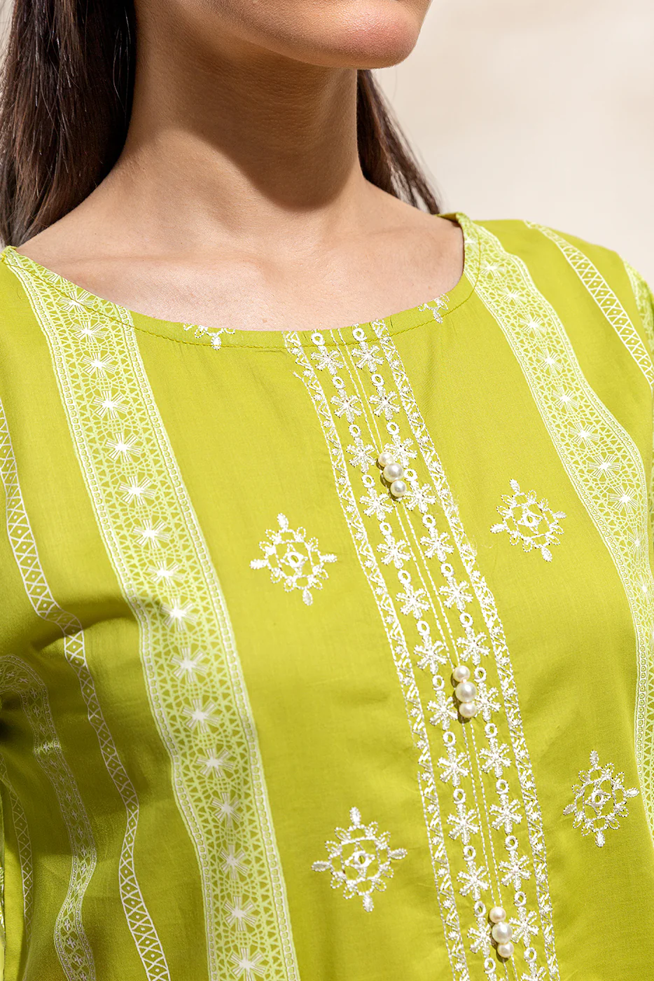3 PIECE EMBROIDERED LAWN SUIT-WILD LIME (UNSTITCHED) - Image 4