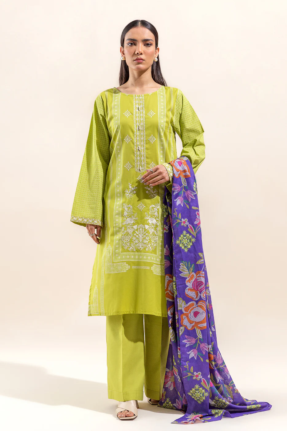 3 PIECE EMBROIDERED LAWN SUIT-WILD LIME (UNSTITCHED) - Image 6