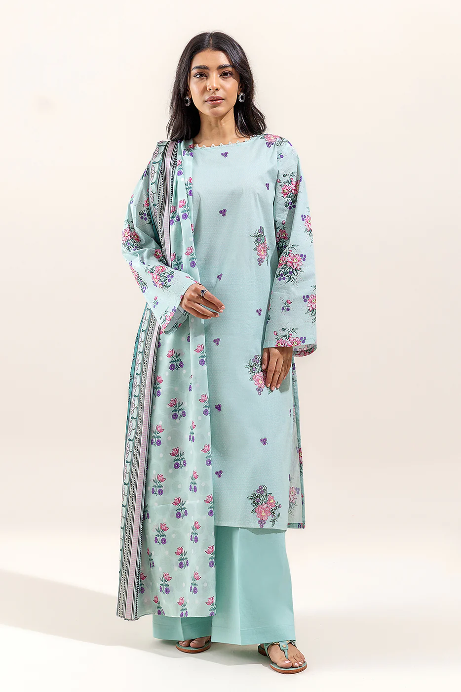 3 PIECE EMBROIDERED LAWN SUIT-PASTEL ORCHID (UNSTITCHED) - Image 2