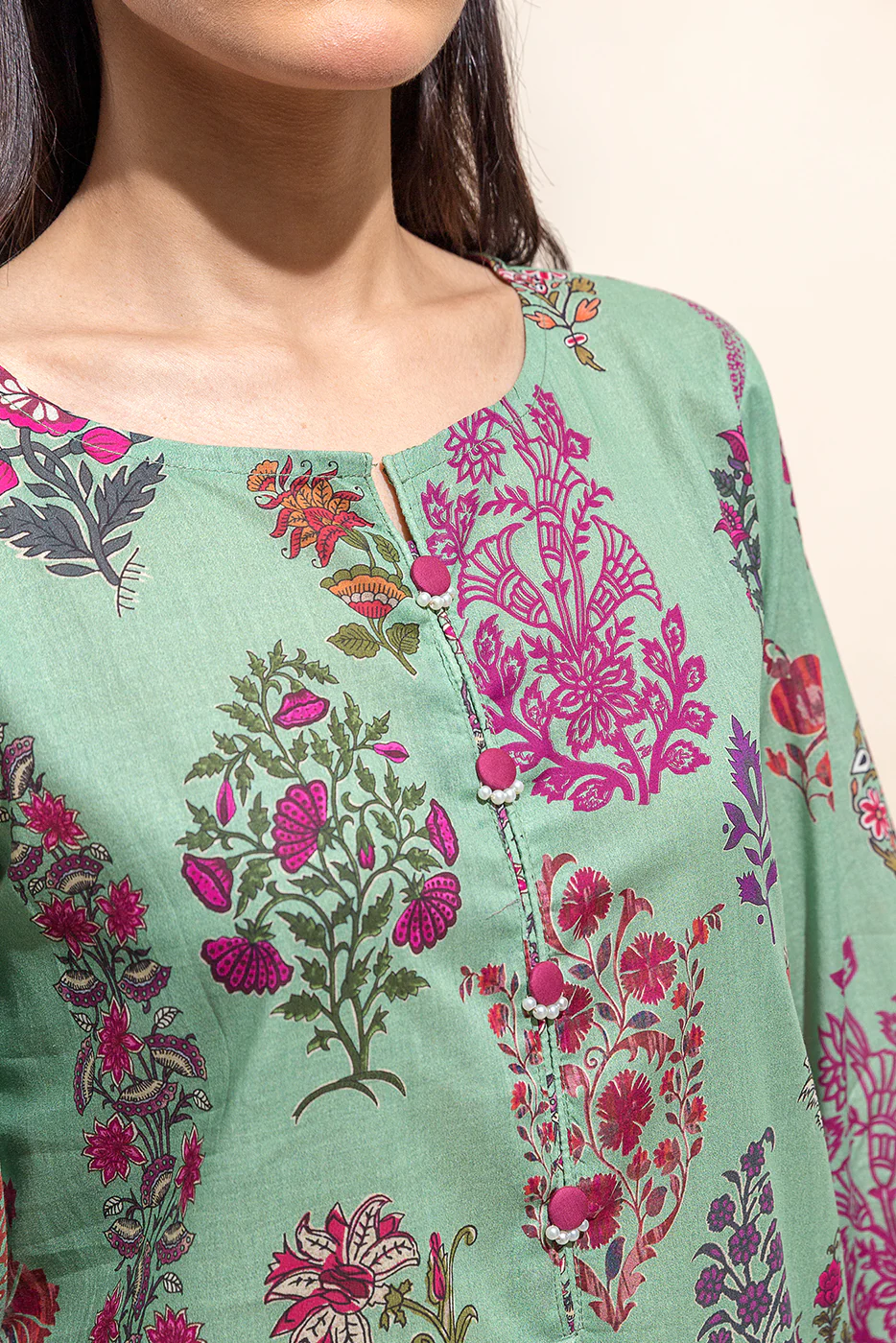 3 PIECE EMBROIDERED LAWN SUIT-DUSKY JADE (UNSTITCHED) - Image 4