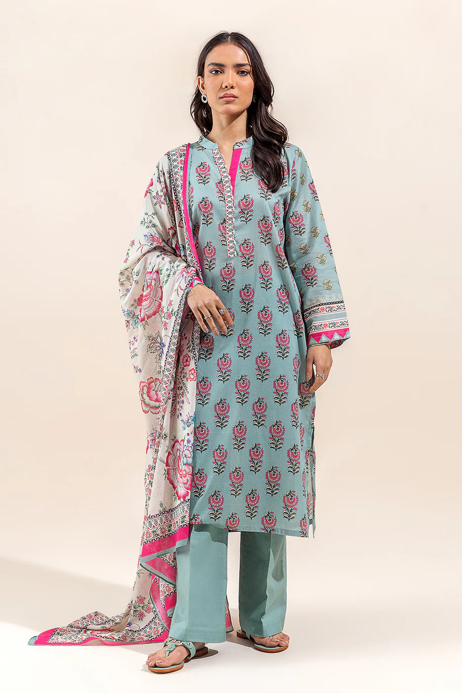 3 PIECE PRINTED LAWN SUIT-MIST GREEN (UNSTITCHED) - Image 6