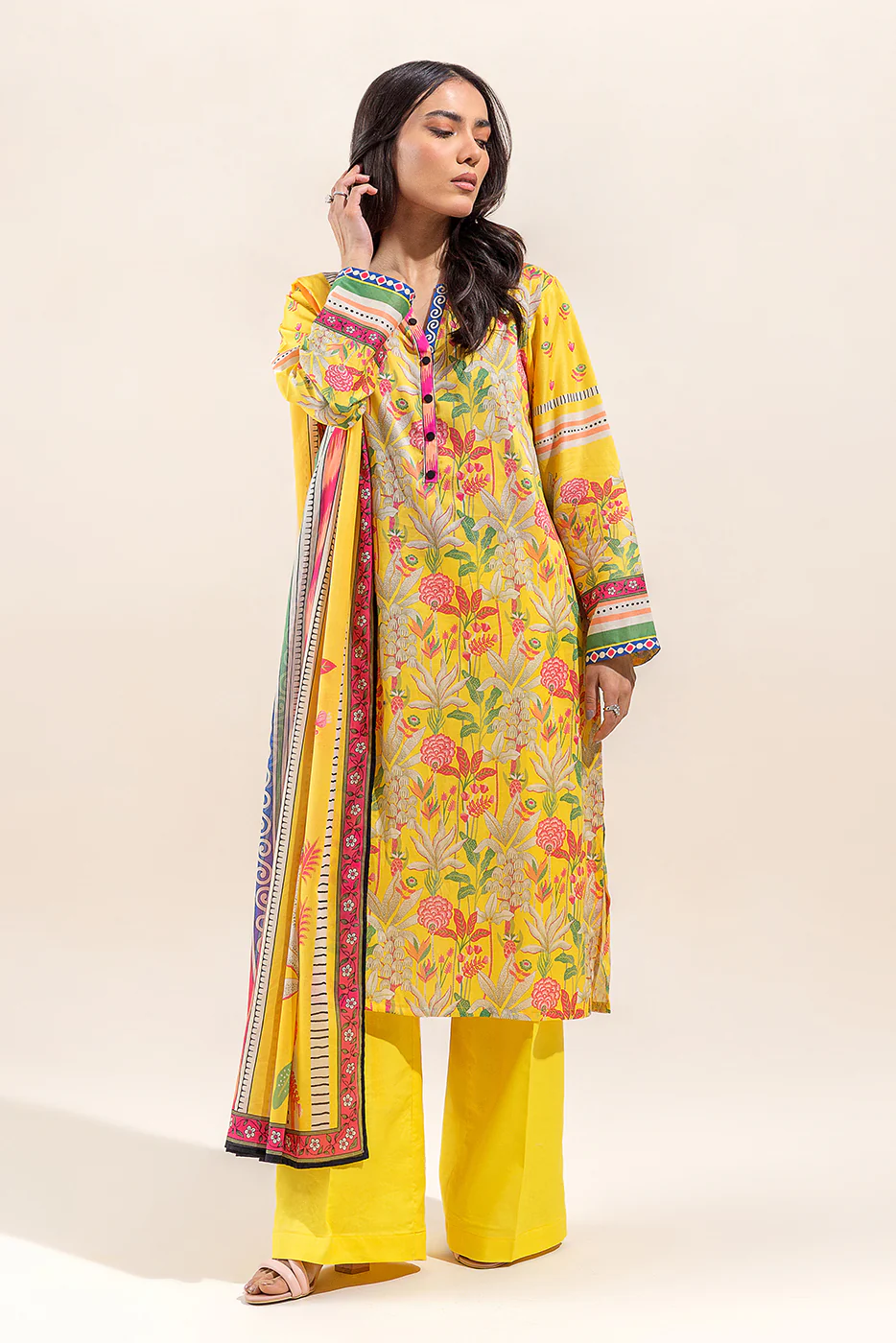 3 PIECE PRINTED LAWN SUIT-JOYFUL SPRING (UNSTITCHED) - Image 2