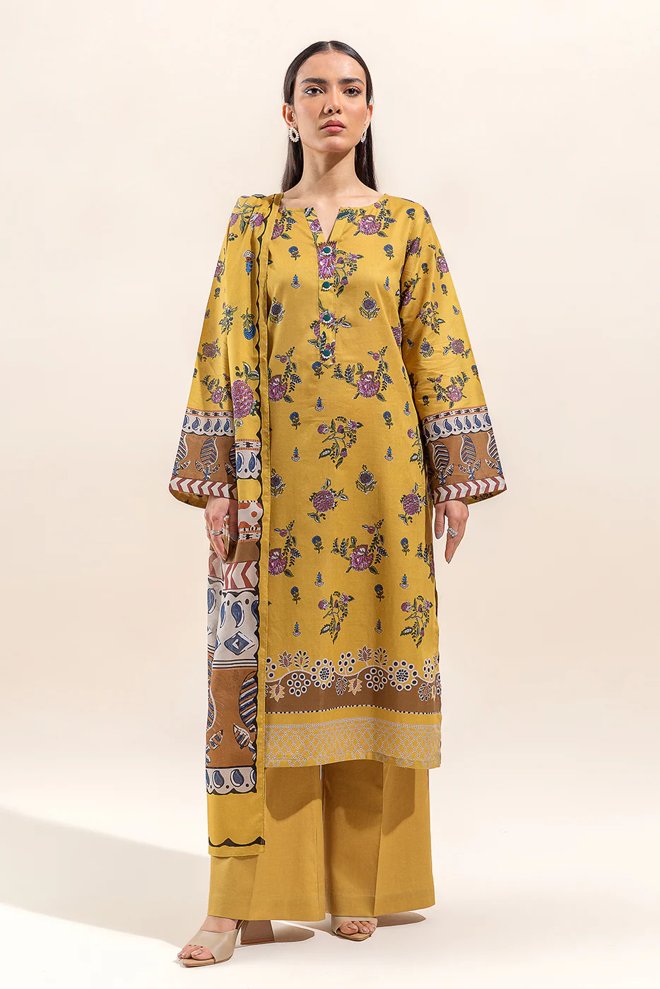 3 PIECE PRINTED LAWN SUIT-GOLDEN PALM(UNSTITCHED) - Image 2