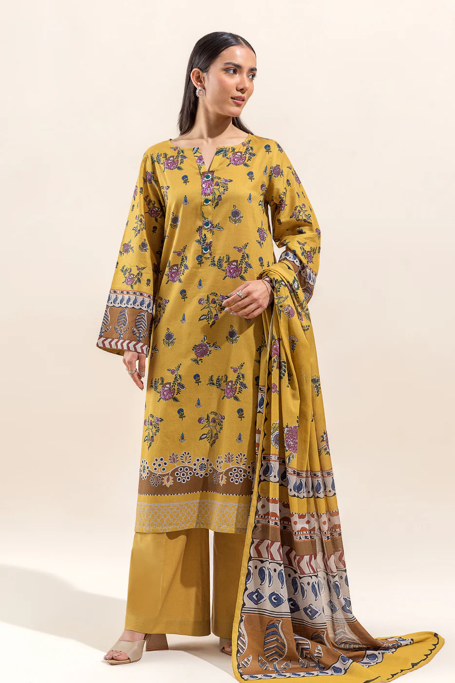 3 PIECE PRINTED LAWN SUIT-GOLDEN PALM(UNSTITCHED) - Image 6
