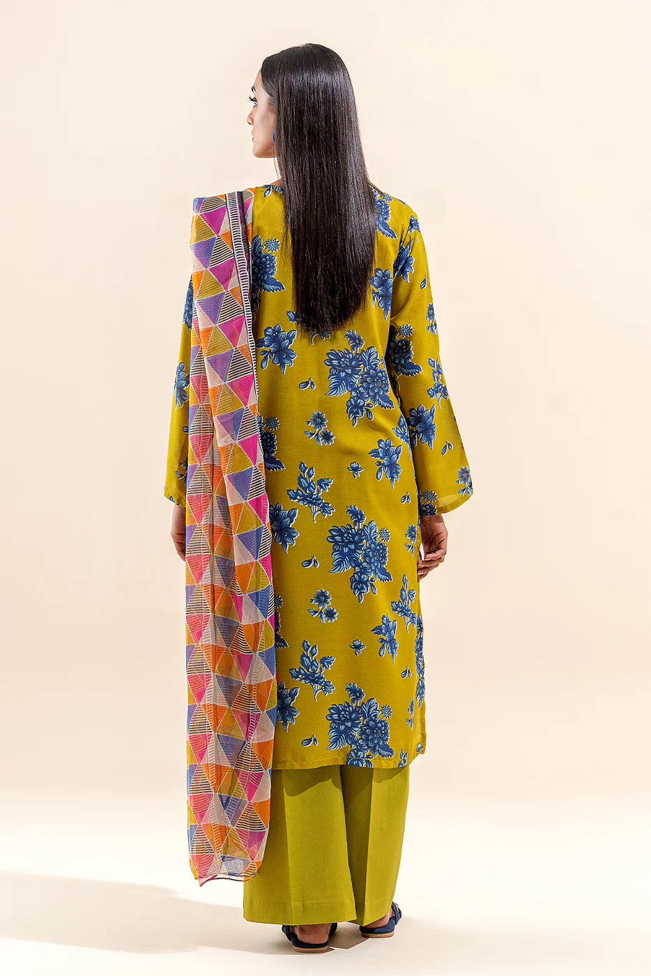 3 PIECE PRINTED LAWN SUIT-LIME AZURE (UNSTITCHED) - Image 5