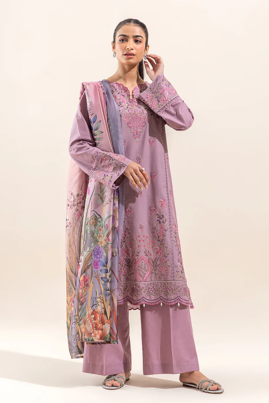 3 PIECE EMBROIDERED LAWN SUIT-ORCHID HAZE (UNSTITCHED) - Image 2