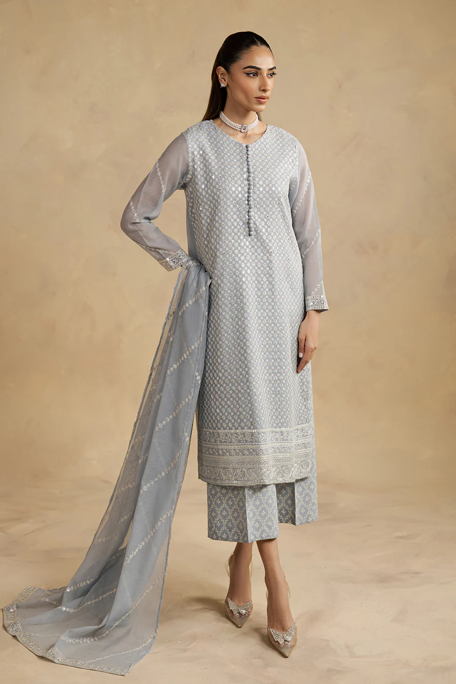 3 PIECE EMBROIDERED COTTON SUIT (LUXURY-PRET) - Image 2