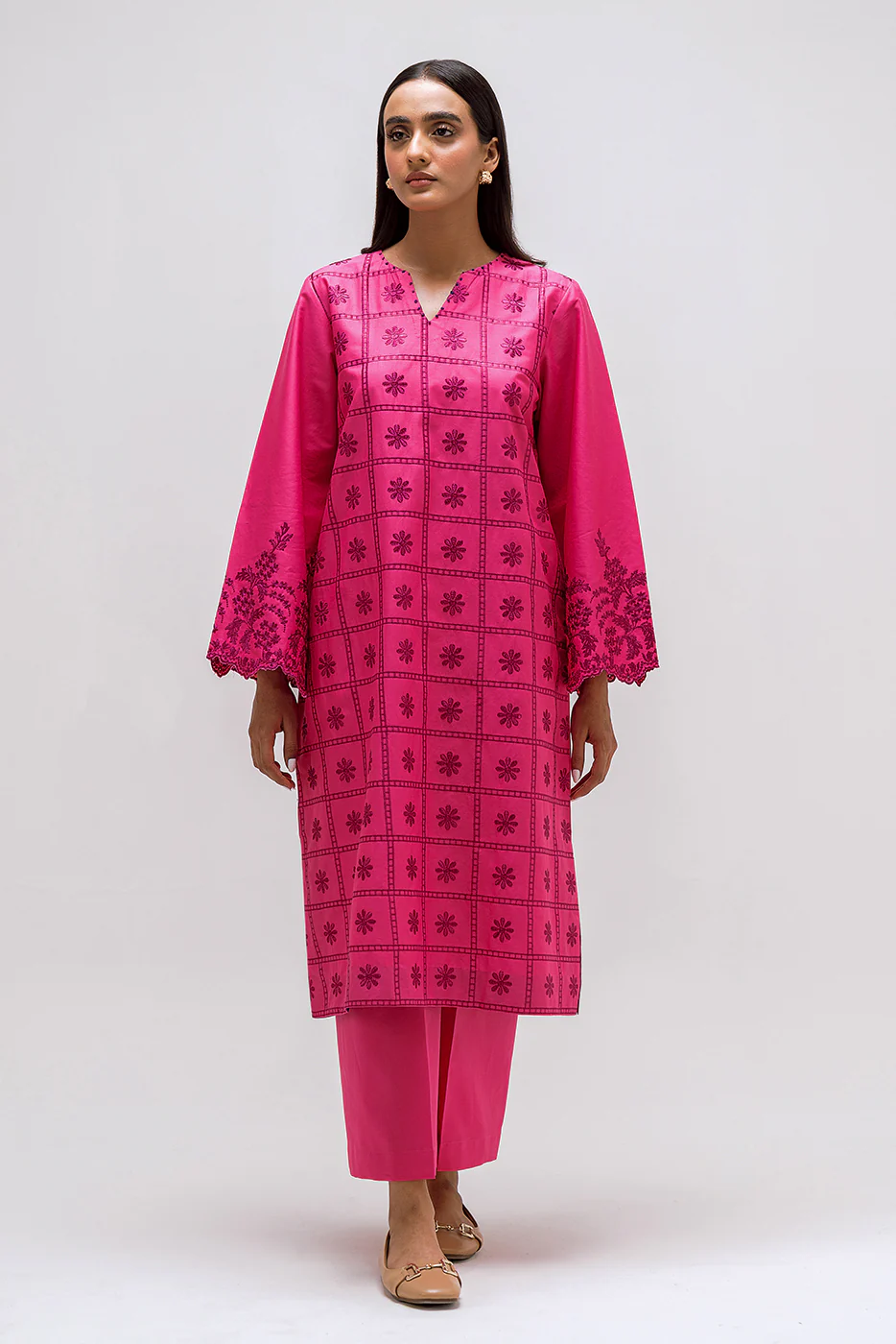 2 PIECE EMBROIDERED CAMBRIC SUIT (PRET) - Image 2