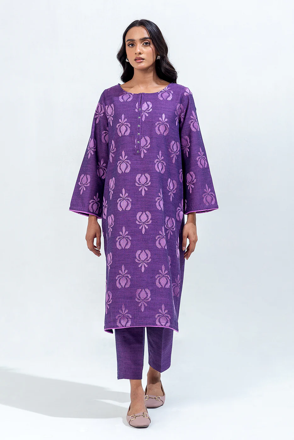2 PIECE EMBROIDERED CHAMBRAY SUIT (PRET) - Image 2