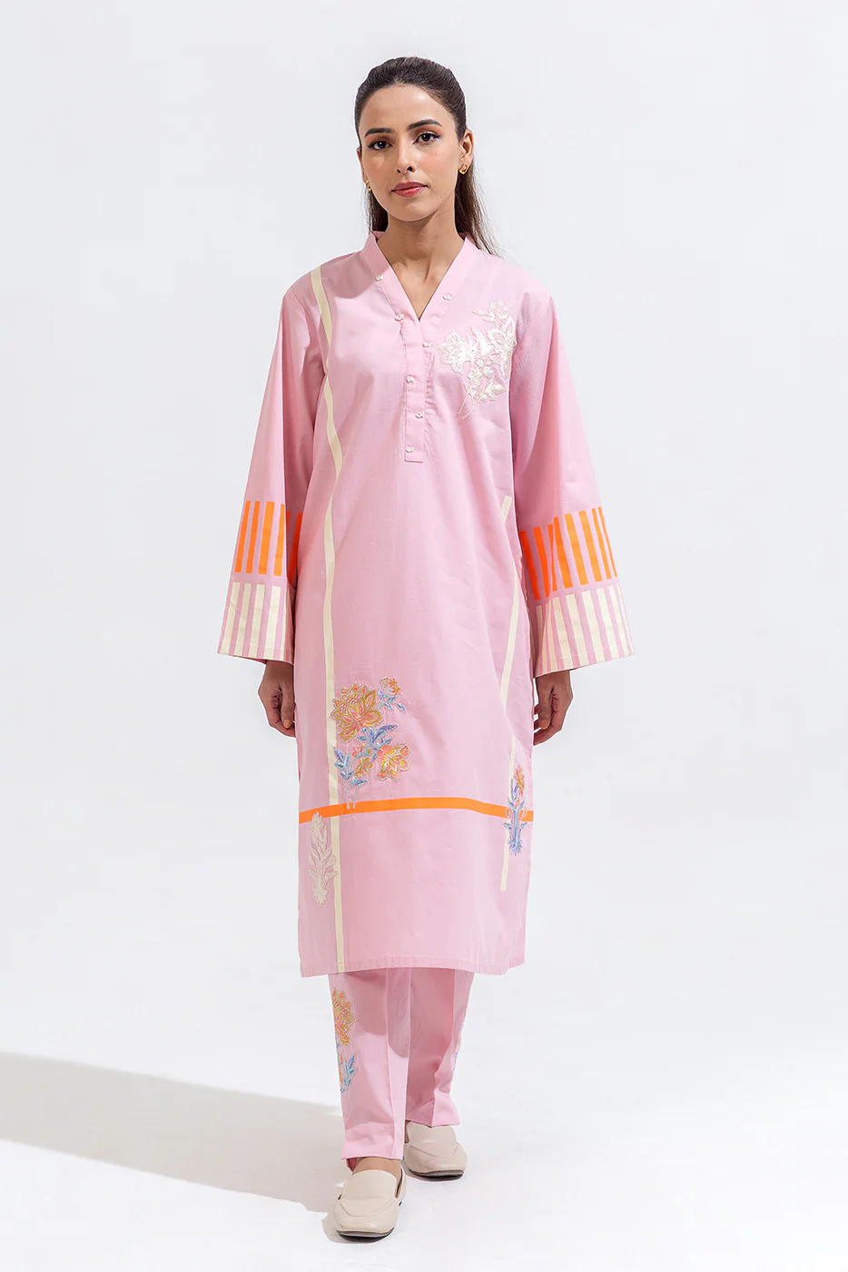 2 PIECE EMBROIDERED CAMBRIC SUIT (PRET) - Image 2