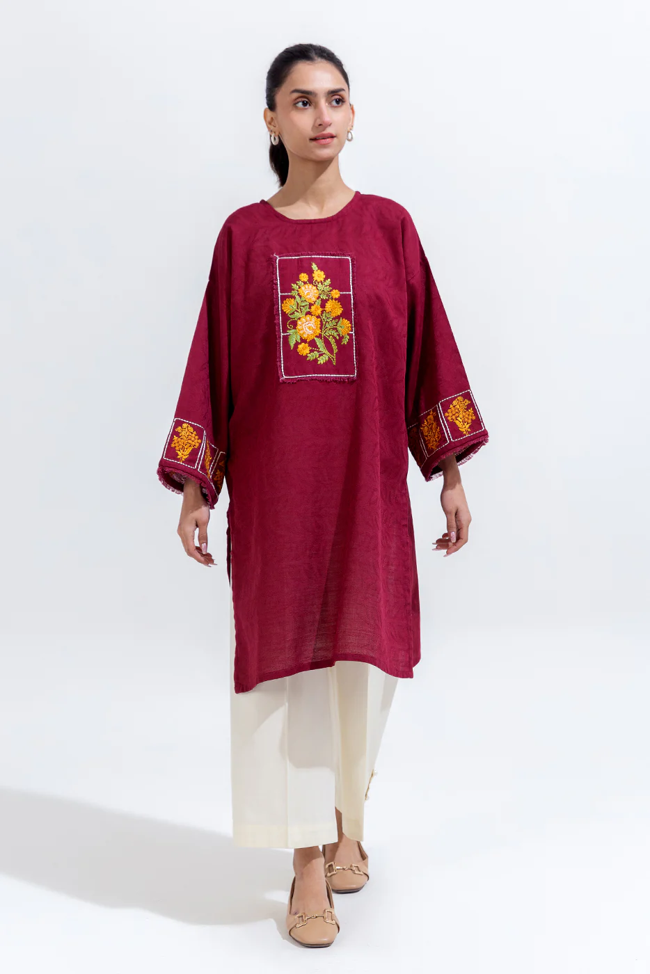 EMBROIDERED KHADDAR JACQUARD SHIRT (PRET) - Image 2