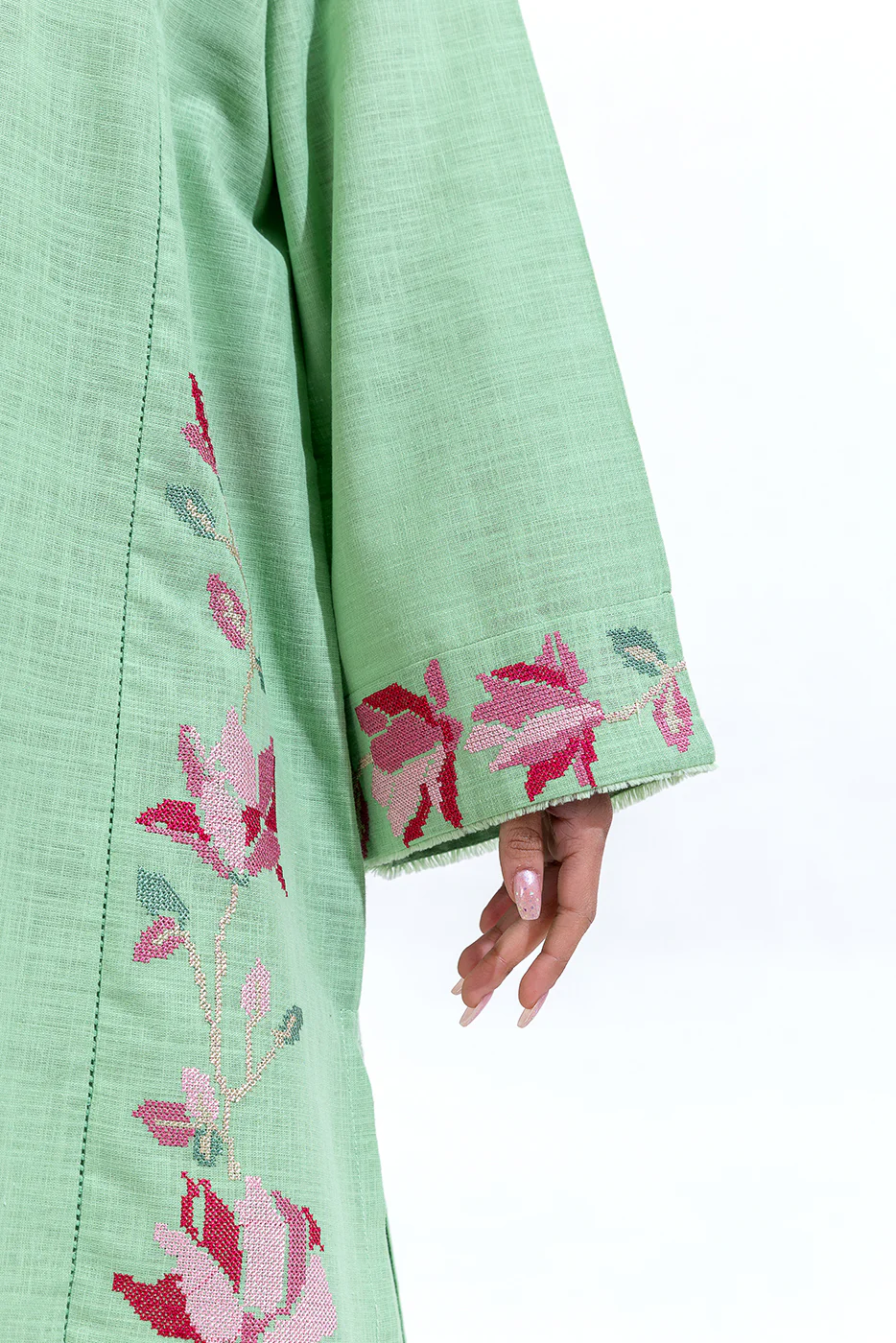 2 PIECE EMBROIDERED TWO WAY SLUB SUIT (PRET) - Image 5
