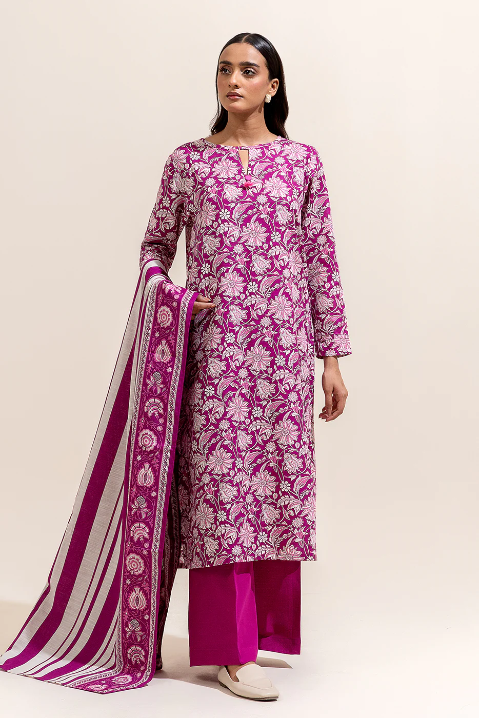2 PIECE PRINTED KHADDAR SUIT-MAUVE MAIZE (UNSTITCHED) - Image 3