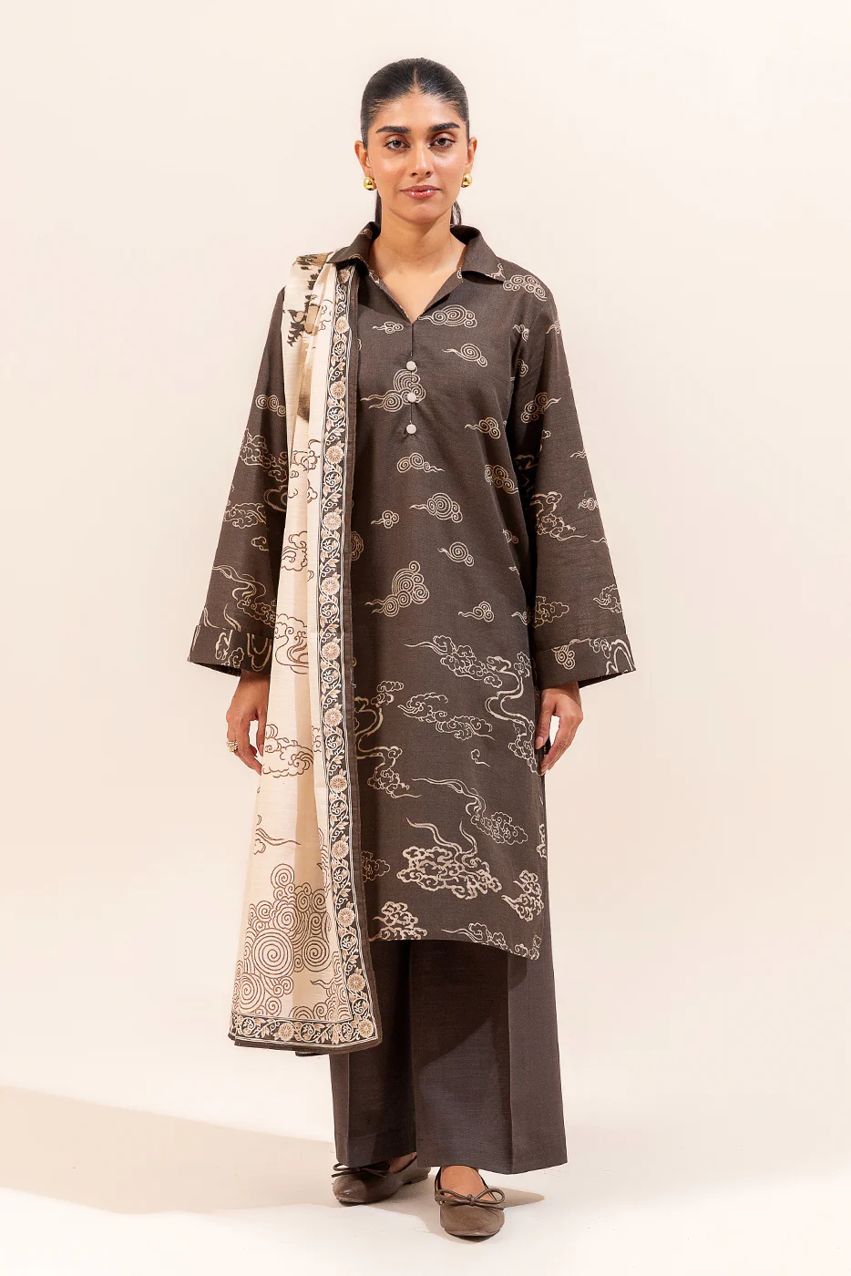 3 PIECE PRINTED KHADDAR SUIT-JAPANESE VEIL (UNSTITCHED) - Image 2
