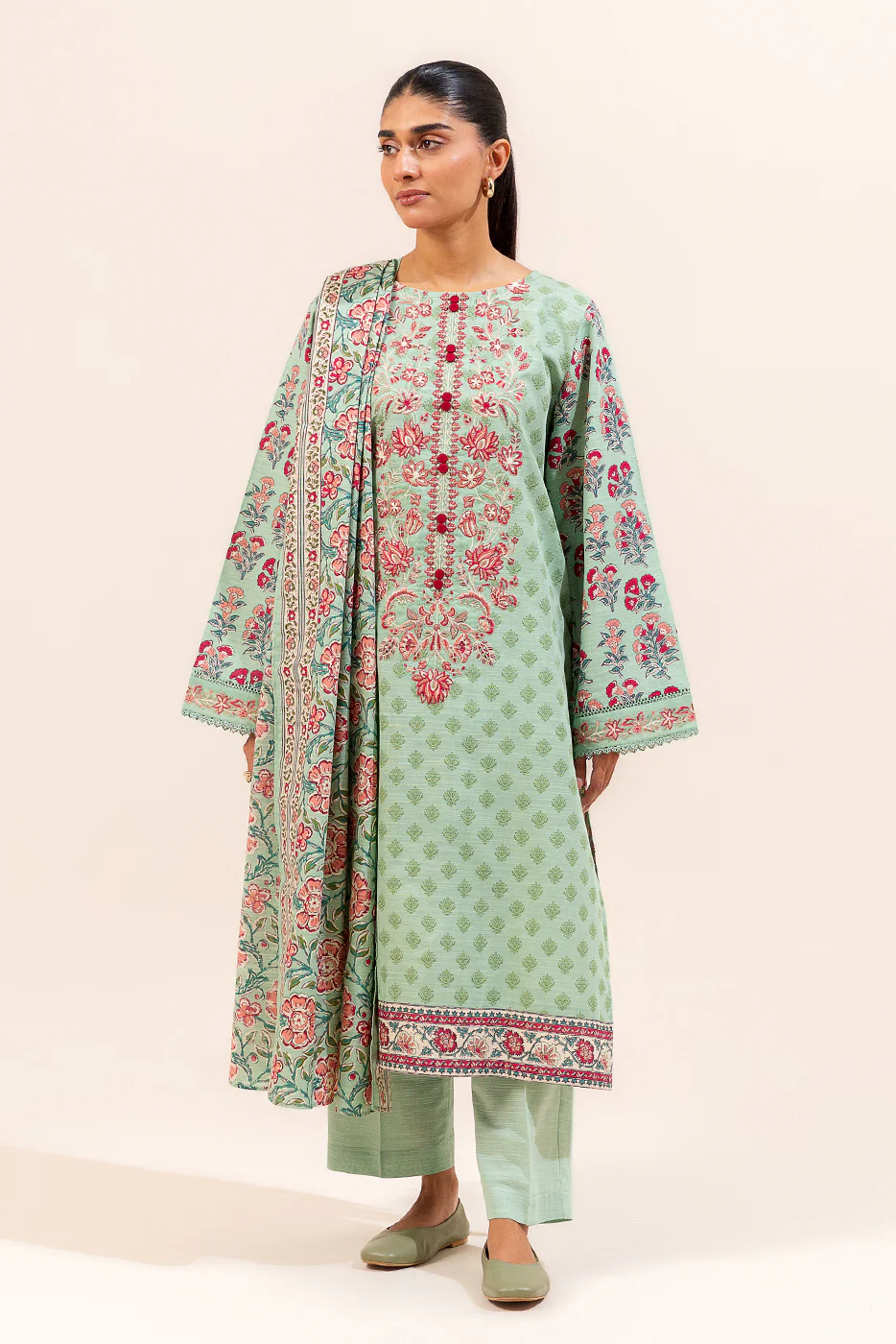 3 PIECE EMBROIDERED KHADDAR SUIT-CARNATION SERENITY (UNSTITCHED) - Image 2