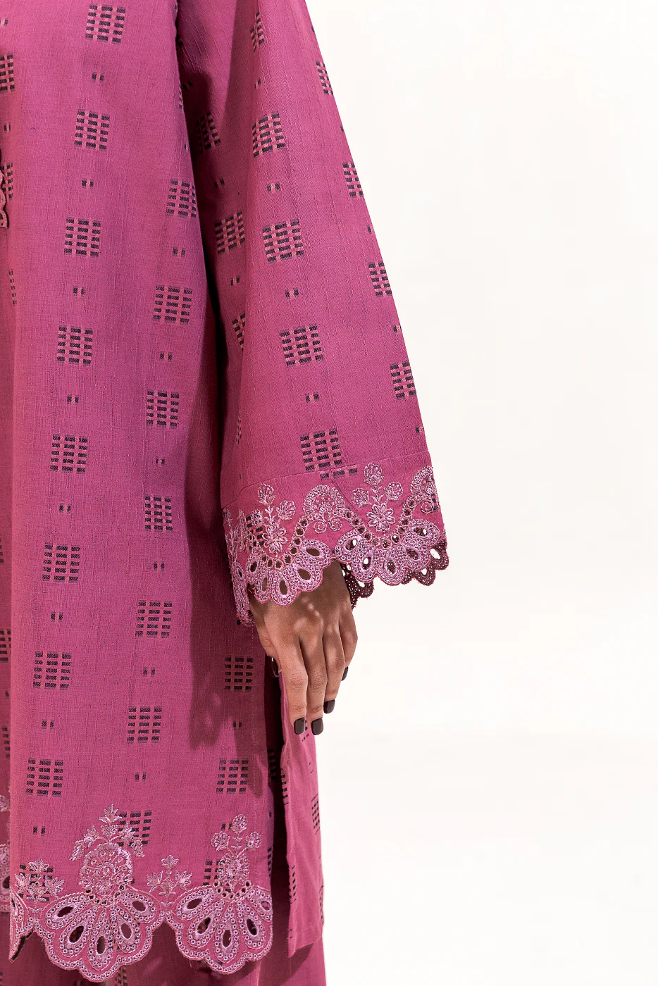 2 PIECE EMBROIDERED SELF JACQUARAD SUIT-CREPE PINK (UNSTITCHED) - Image 5