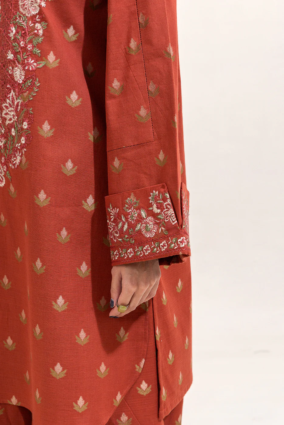 2 PIECE EMBROIDERED SELF JACQUARAD SUIT-GARLAND BRONZE (UNSTITCHED) - Image 6