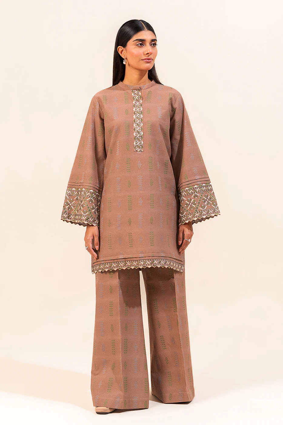 2 PIECE EMBROIDERED JACQUARD SUIT-NOMADIC GREIGE (UNSTITCHED) - Image 4