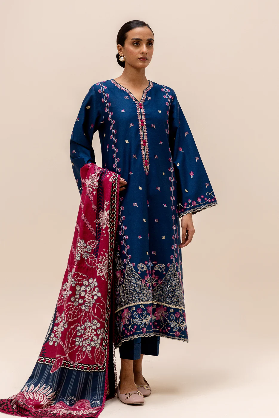 3 PIECE EMBROIDERED SATIN SUIT-AEGEAN BLOOM (UNSTITCHED) - Image 3