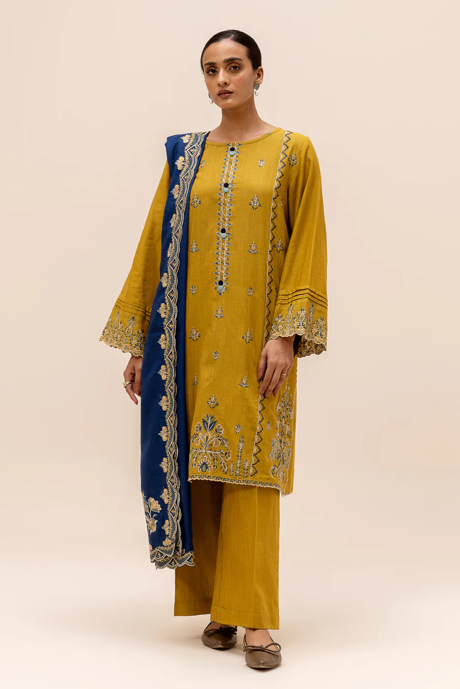 3 PIECE EMBROIDERED KHADDAR SUIT-CANARY ADORN (UNSTITCHED) - Image 3