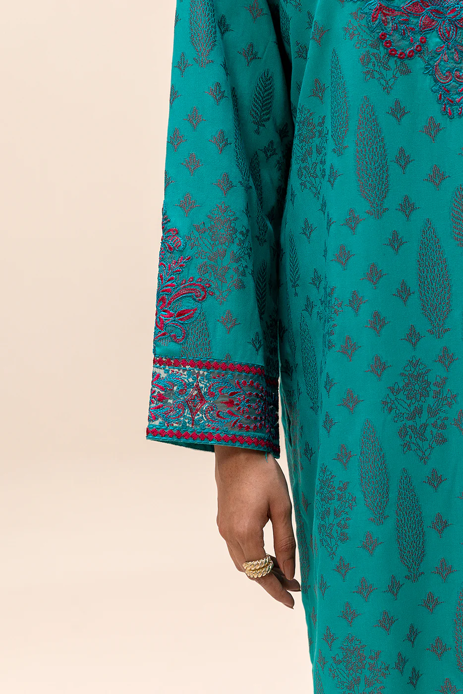 2 PIECE EMBROIDERED JACQUARD SUIT-OCEAN GLINT (UNSTITCHED) - Image 5