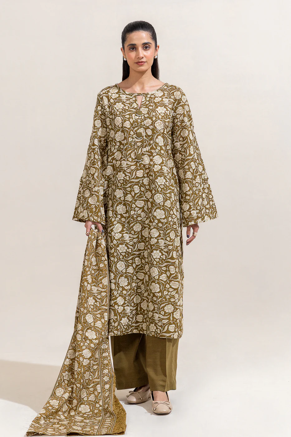 2 PIECE PRINTED KHADDAR SUIT-PESTO GLAZE (UNSTITCHED) - Image 4