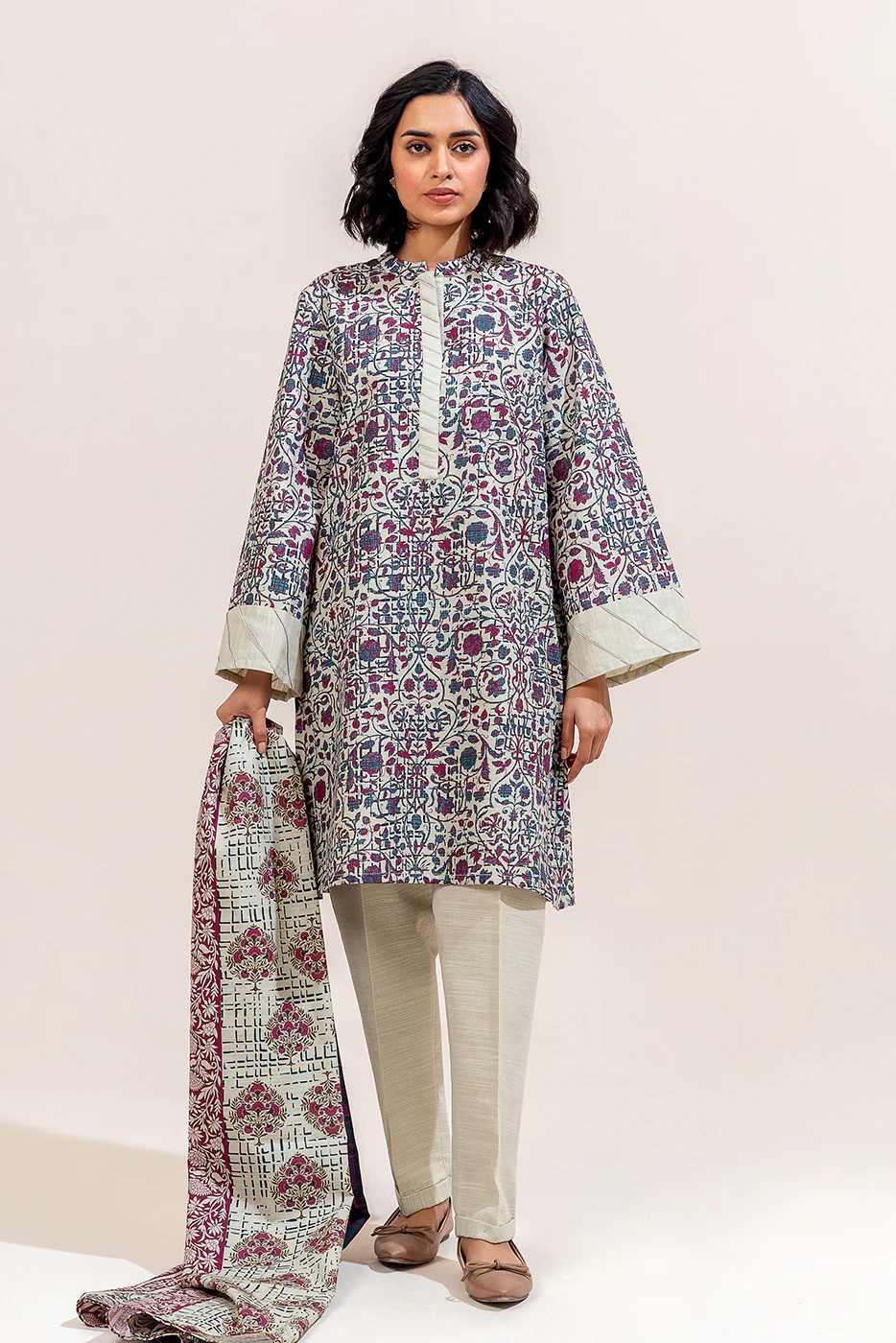 3 PIECE PRINTED KHADDAR SUIT-MULBERRY HAZE (UNSTITCHED) - Image 6