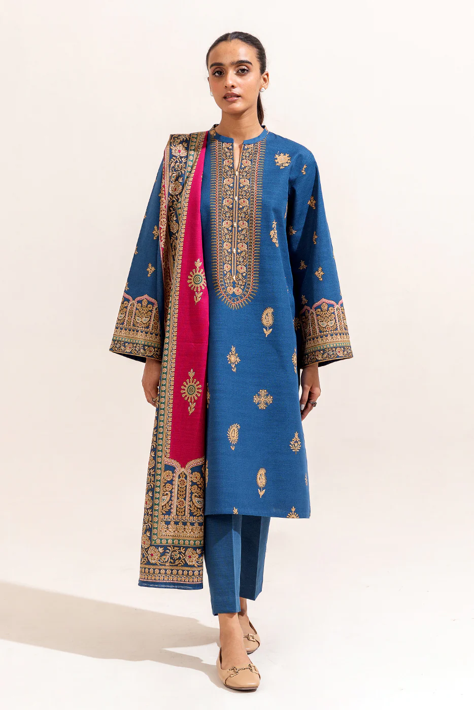 3 PIECE PRINTED KHADDAR SUIT-AEGEAN GOLD (UNSTITCHED) - Image 6
