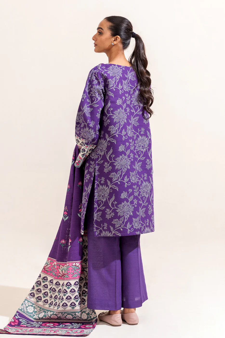 2 PIECE PRINTED KHADDAR SUIT-INDIGO FERN (UNSTITCHED) - Image 5