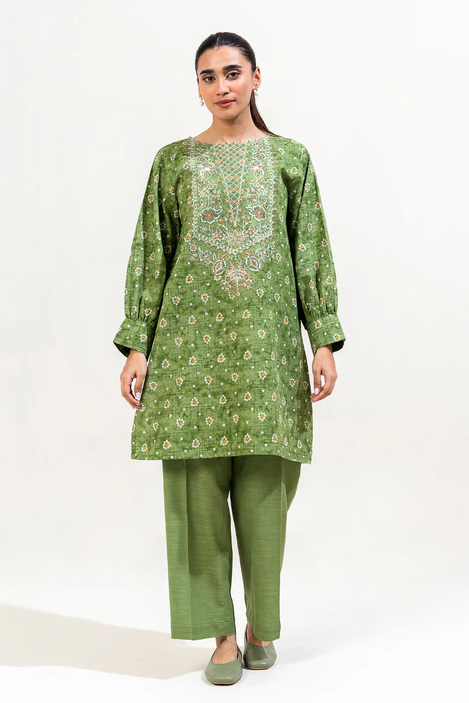 2 PIECE EMBROIDERED KHADDAR SUIT-TRIBAL MOSS (UNSTITCHED) - Image 2