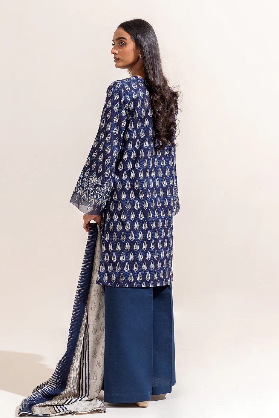 3 PIECE EMBROIDERED KHADDAR SUIT-IKAT BLUE (UNSTITCHED) - Image 6