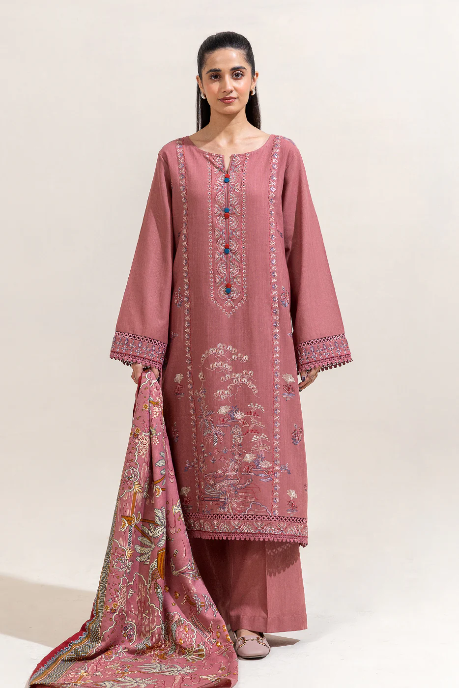 3 PIECE EMBROIDERED KHADDAR SUIT-MYSTIC PINK (UNSTITCHED) - Image 3
