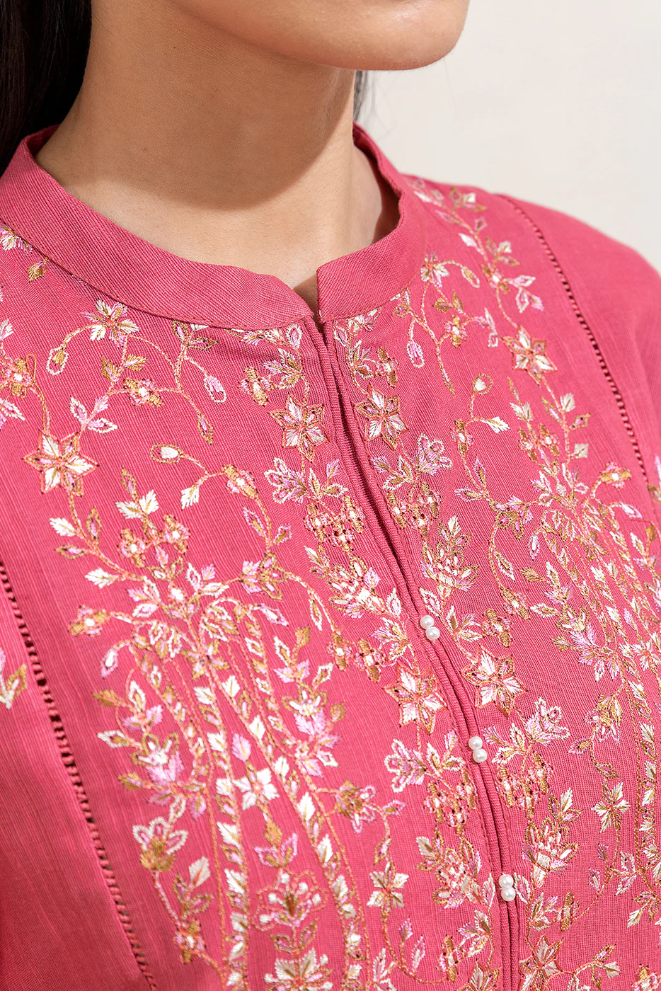 3 PIECE EMBROIDERED KHADDAR SUIT-SALMON BLISS (UNSTITCHED) - Image 6