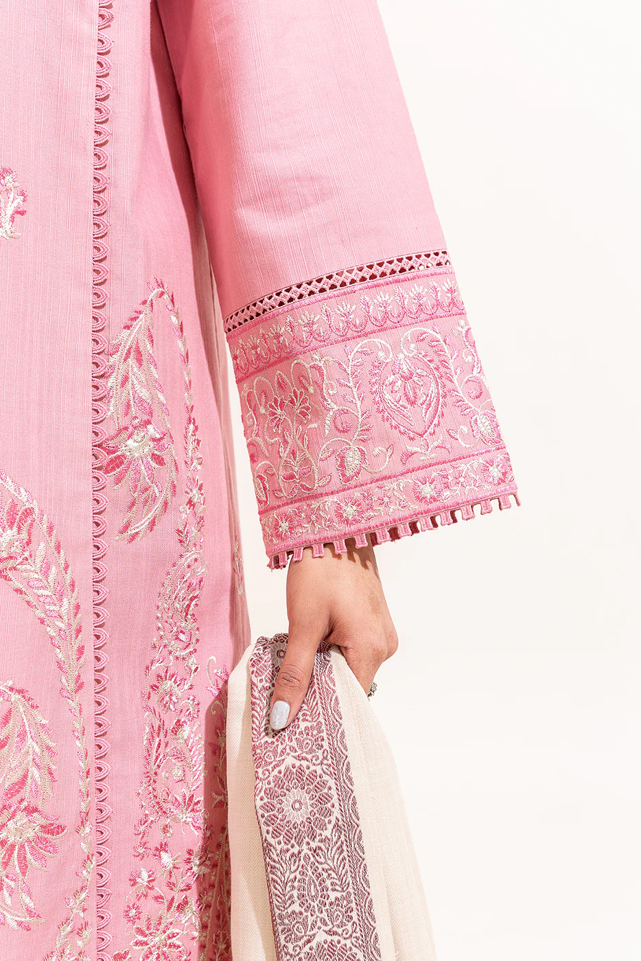 3 PIECE EMBROIDERED KHADDAR SUIT-IMPERIAL PINK (UNSTITCHED) - Image 6