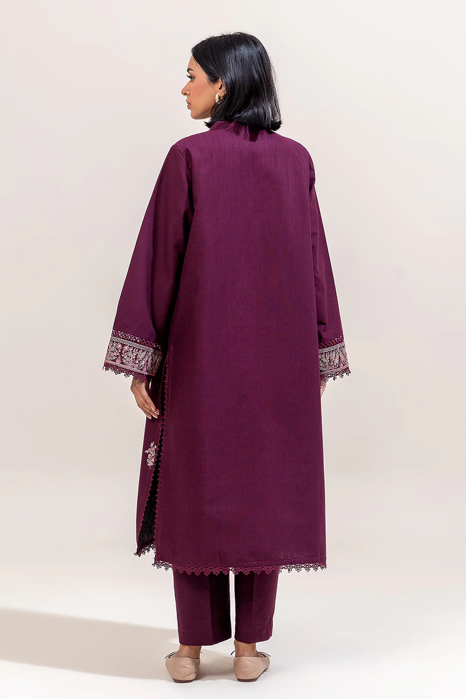 2 PIECE EMBROIDERED KHADDAR SUIT-RAISIN BLISS (UNSTITCHED) - Image 3