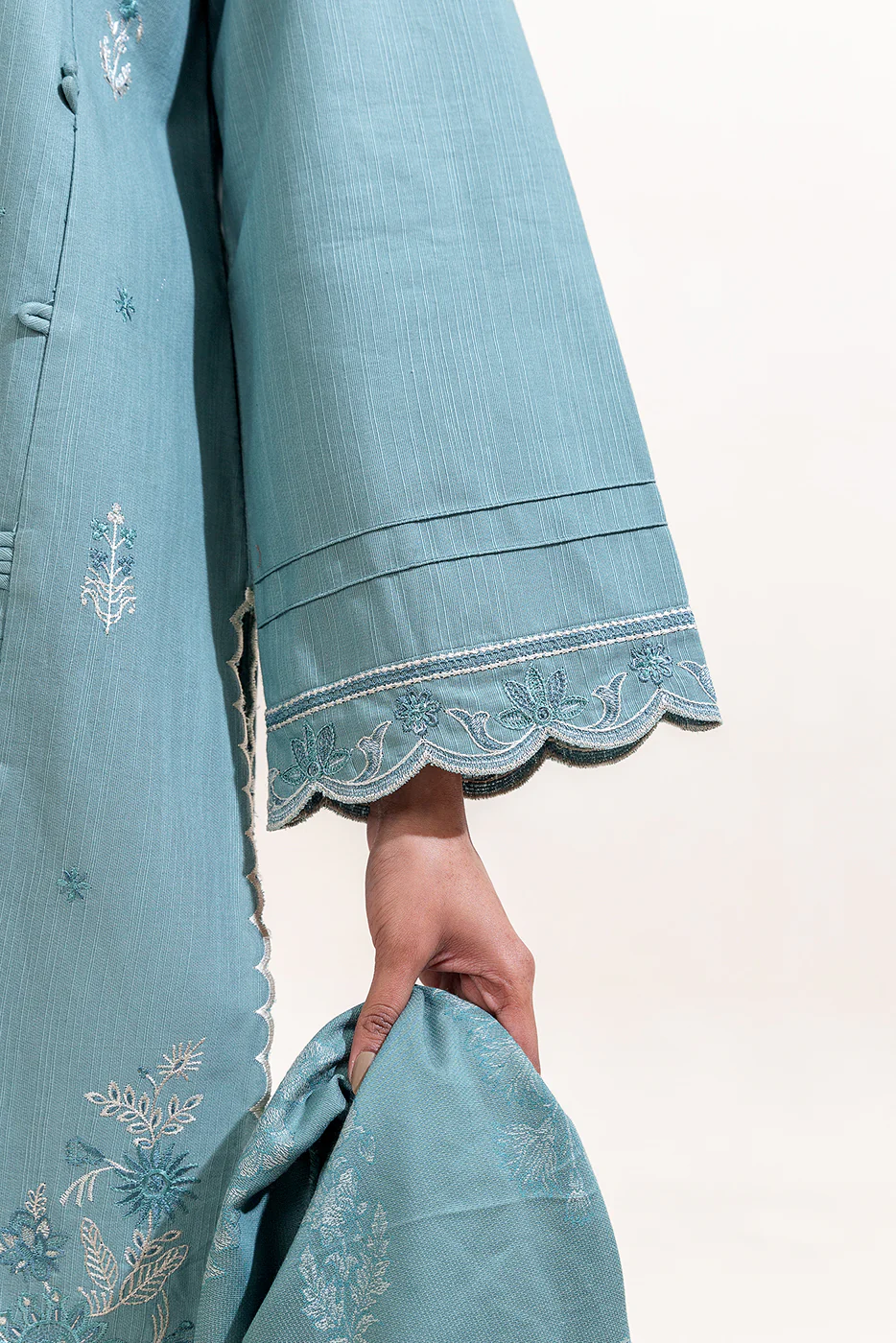 3 PIECE EMBROIDERED KHADDAR SUIT-SILT GREEN (UNSTITCHED) - Image 6