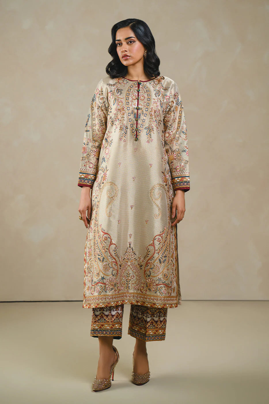 2 PIECE EMBROIDERED TISSUE SUIT (LUXURY PRET) - Image 4
