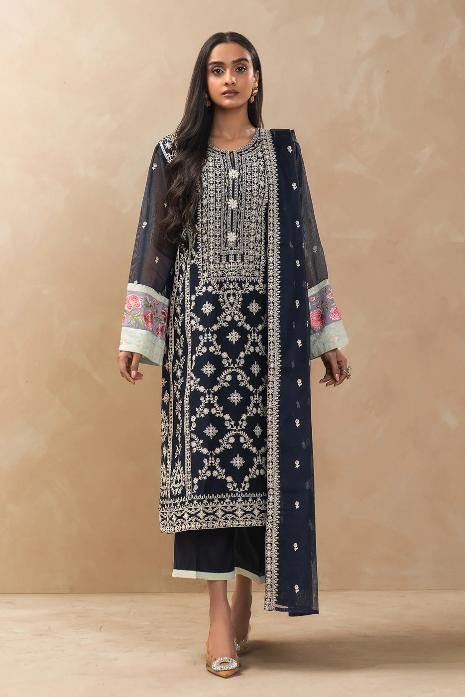 3 PIECE EMBROIDERED COTTON NET SUIT (LUXURY-PRET) - Image 2