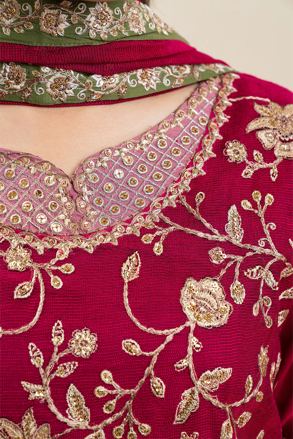3 PIECE EMBROIDERED COTTON NET SUIT (LUXURY PRET) - Image 3