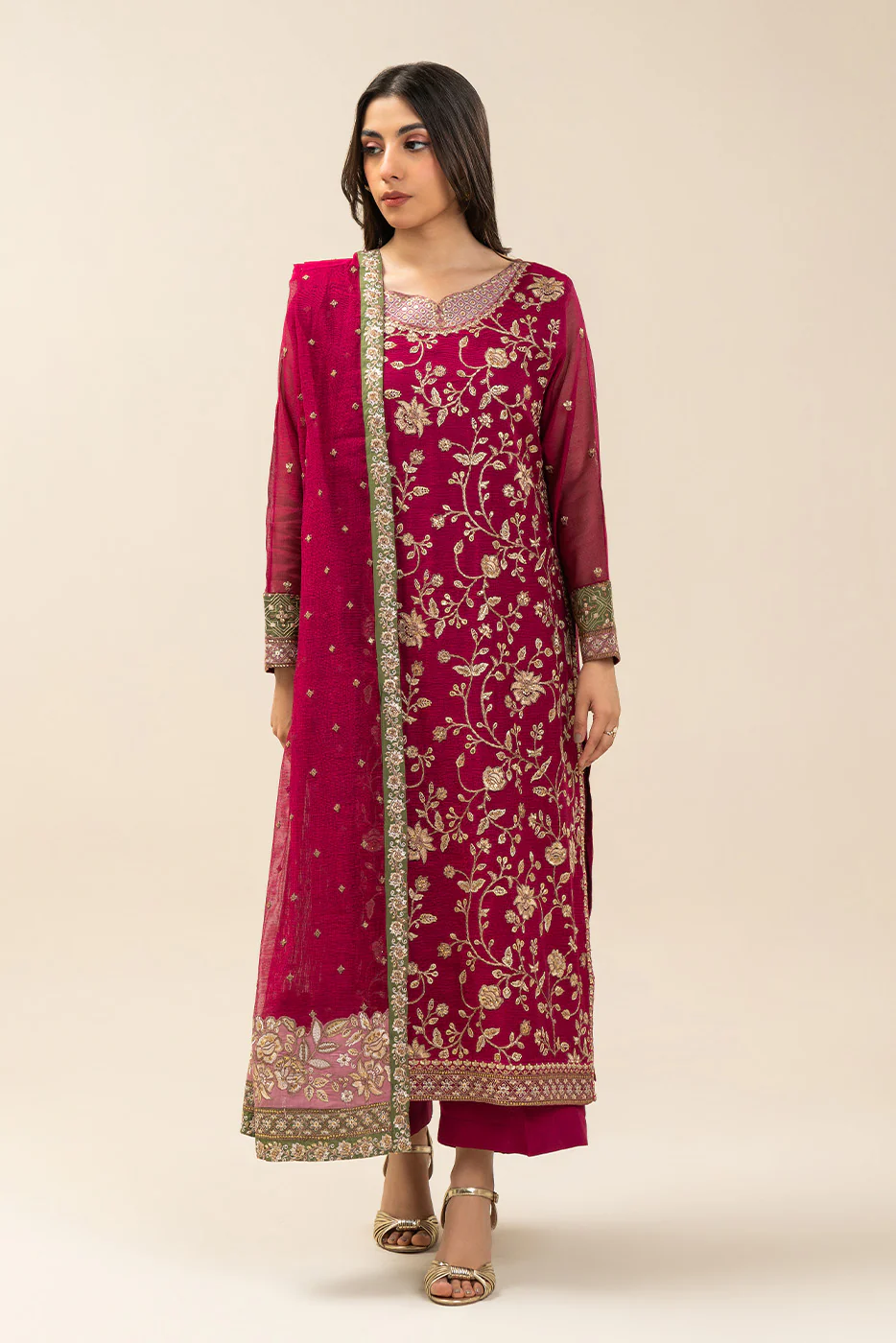 3 PIECE EMBROIDERED COTTON NET SUIT (LUXURY PRET) - Image 5