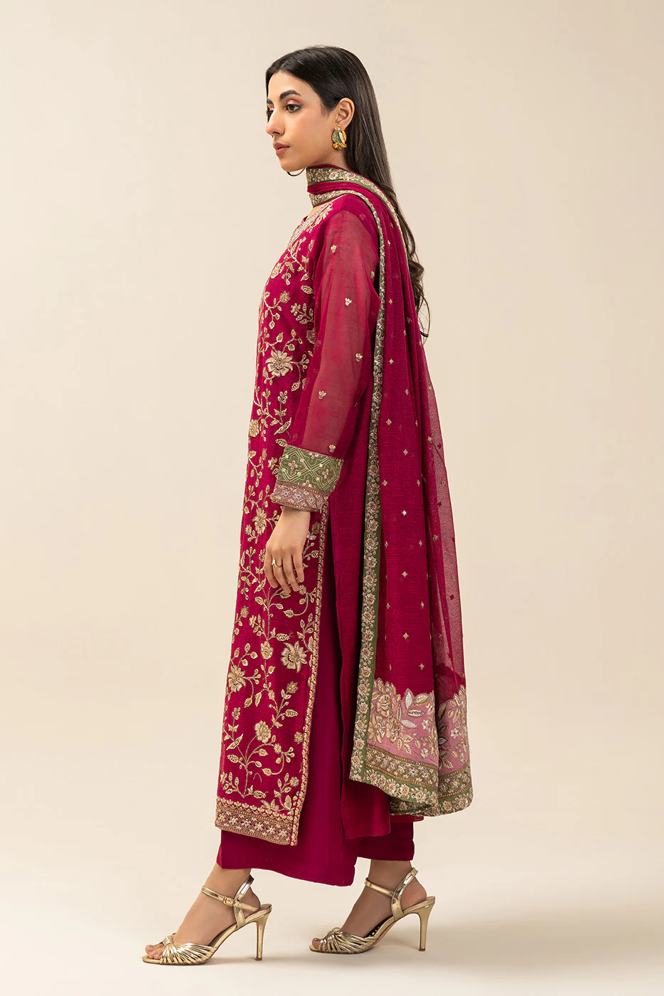 3 PIECE EMBROIDERED COTTON NET SUIT (LUXURY PRET) - Image 6