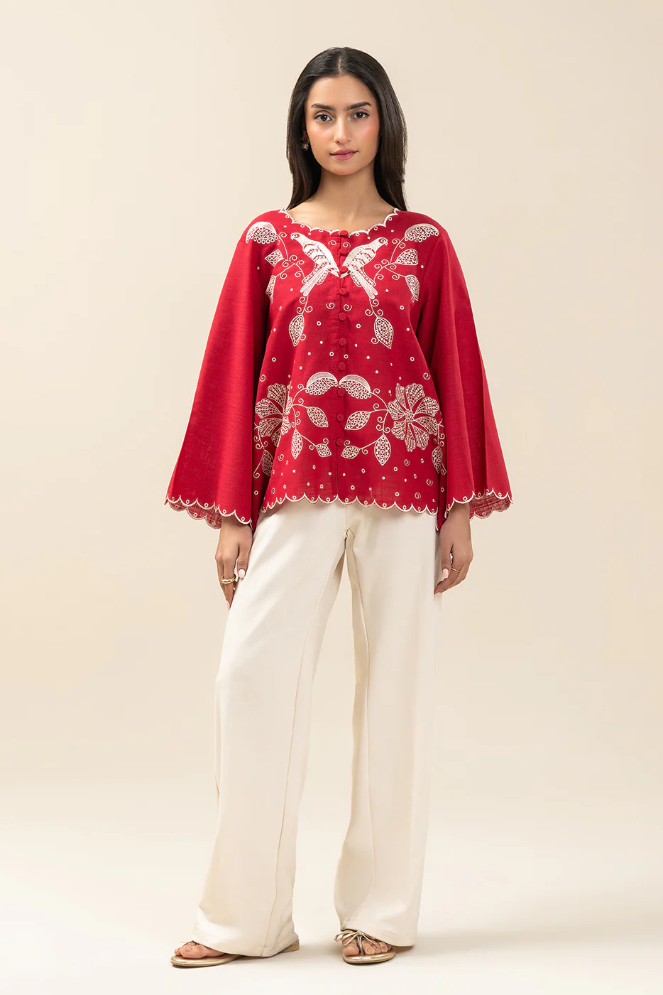EMBROIDERED TWO WAY SLUB TOP (FLOW) - Image 2